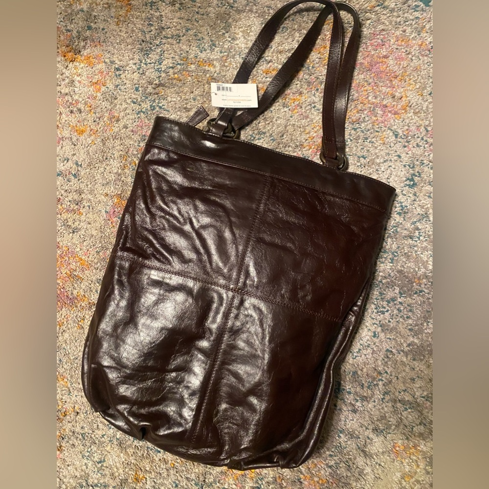 NWT Latico Superior Quality Large Leather Tote Black/Purple Shoulder Bag